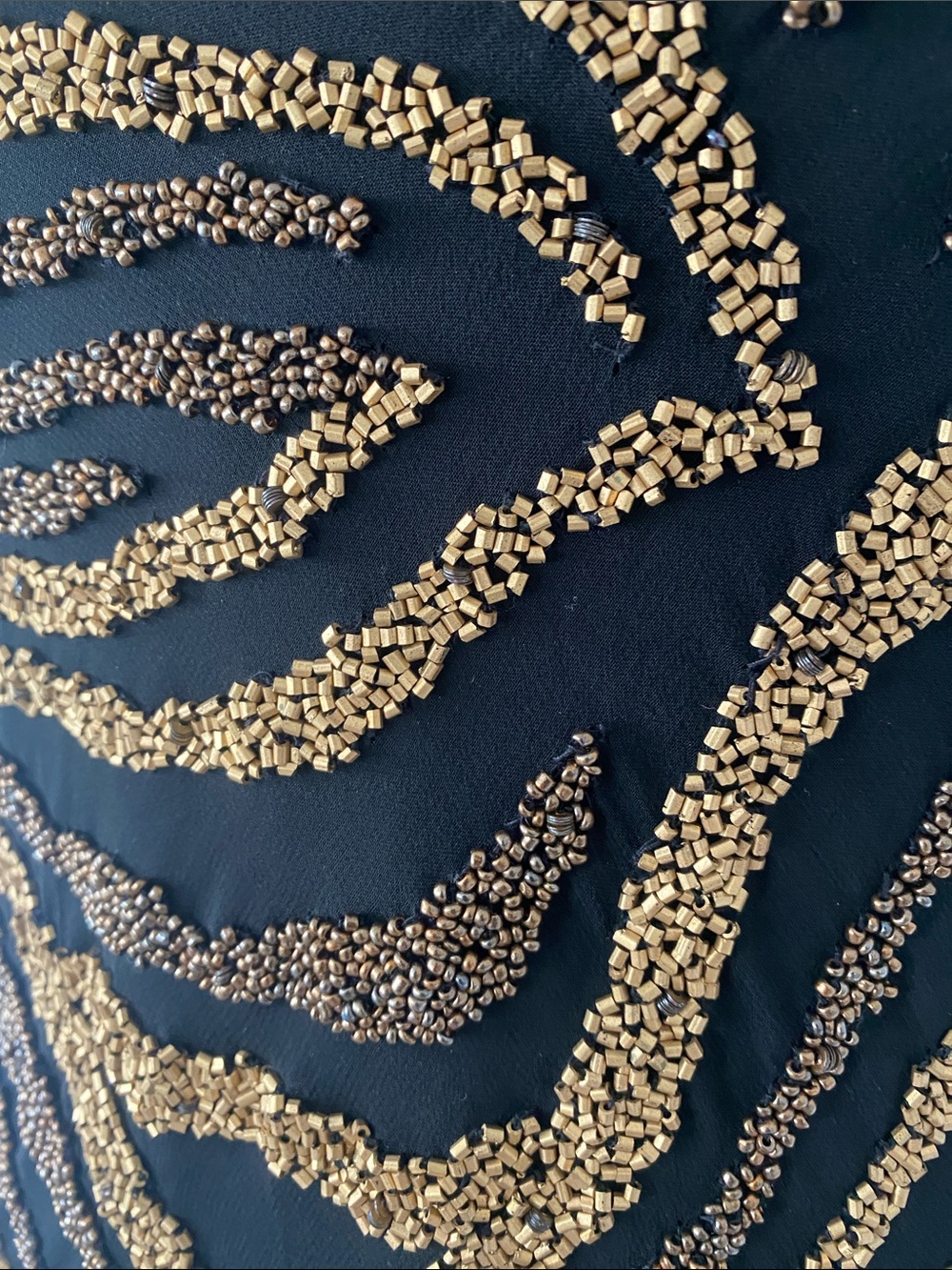 VTG Cache Black & Metallic Gold Fully Beaded Animal Print Sleeveless Blouse Sz S - Picture 8 of 12